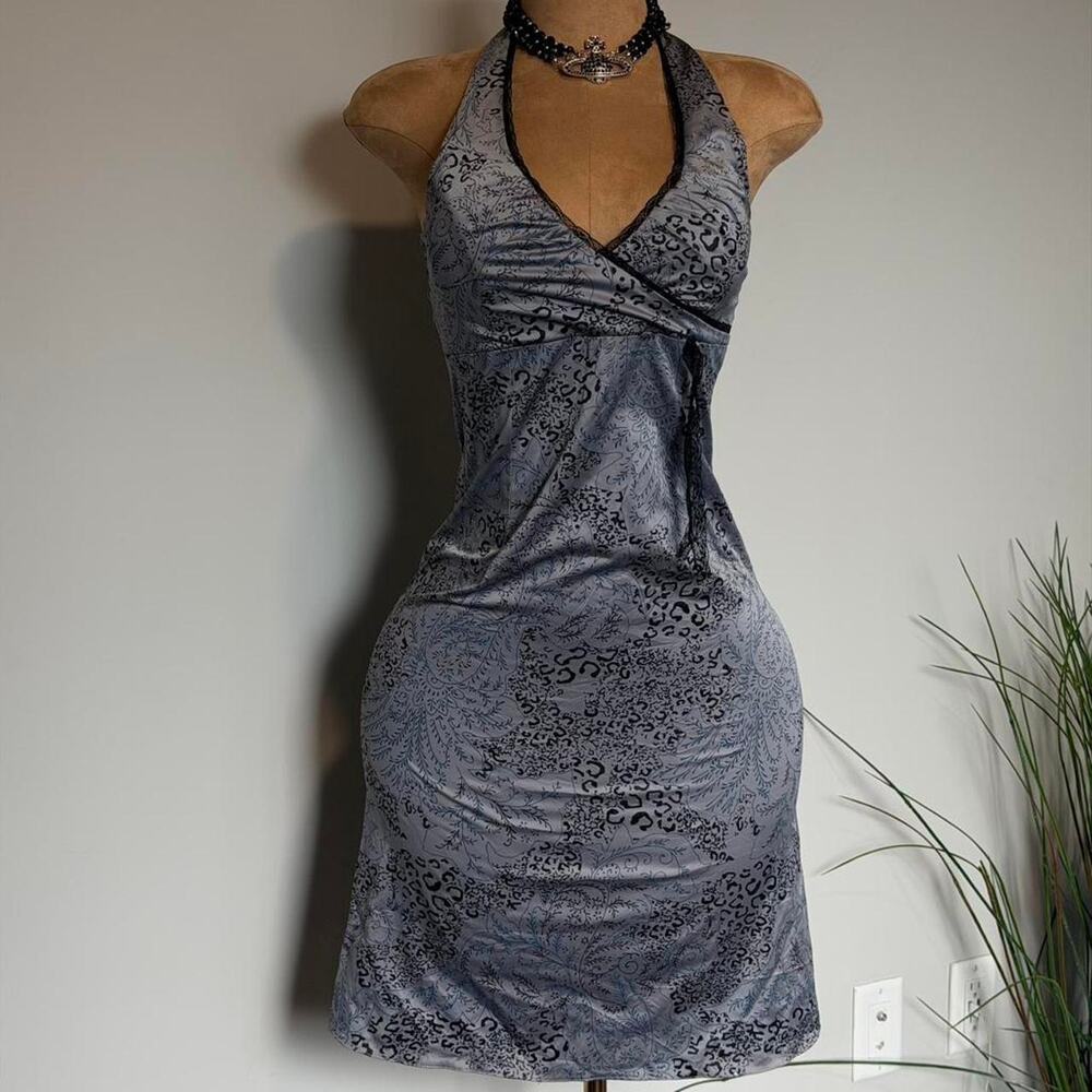 Y2k silver grey halter mini